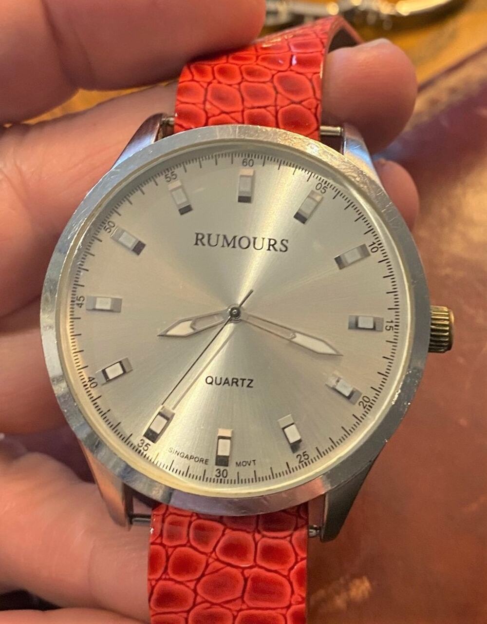 Women's Large 45mm Rumours Watch, Silver Tone with Red Strap